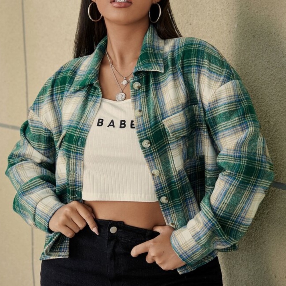 SHEIN | Cropped Plaid Overshirt